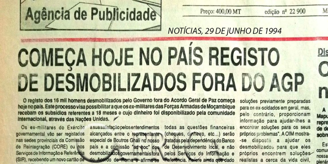 Começa no país registo de desmobilizados fora do Acordo Geral de Paz (AGP) – 29 de Junho de 1994