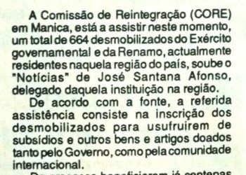 Manica: Comissão de Reintegração (CORE) assiste cerca de 660 desmobilizados – 02 de Julho de 1994