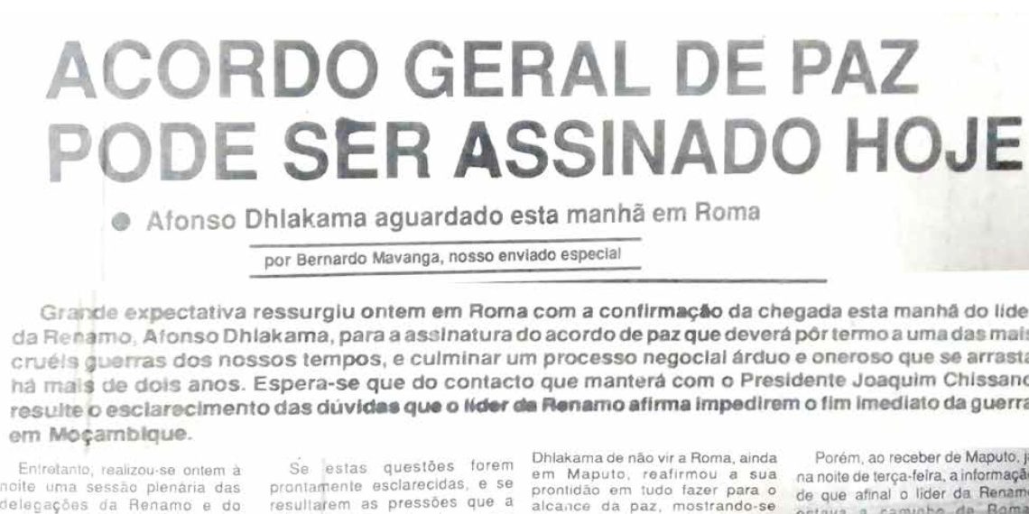 Acordo Geral de Paz pode ser assinado hoje – 01 de Outubro de 1994