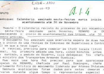 Moçambique: calendário assinado sexta-feira marca início de acantonamento até 30 de Novembro – 25 de Outubro de 1993