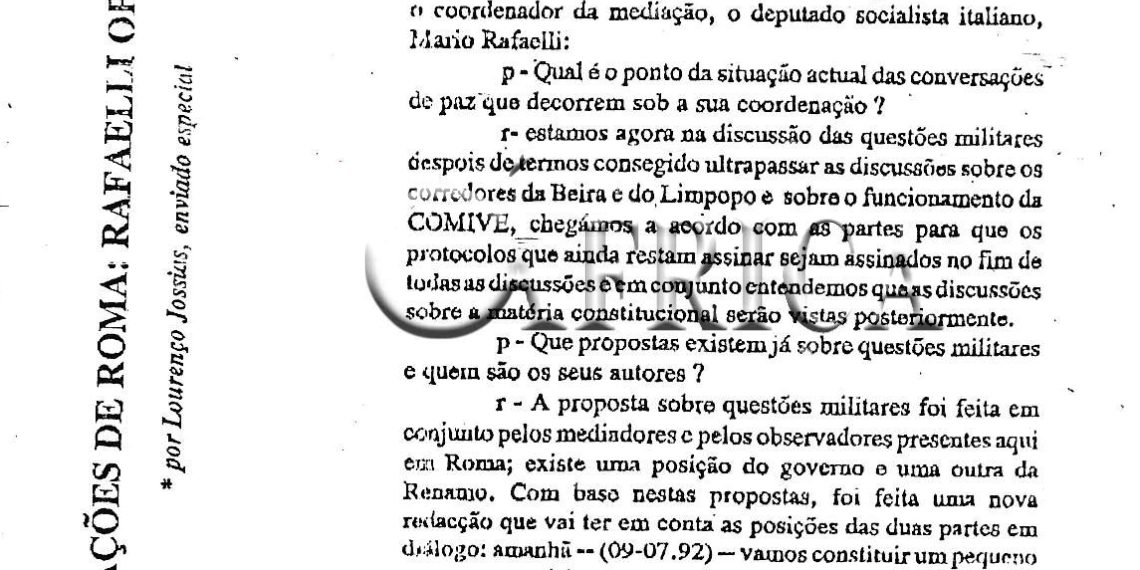Negociações de Roma: Rafaelli optimista – 09 de Julho de 1992