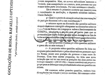 Negociações de Roma: Rafaelli optimista – 09 de Julho de 1992