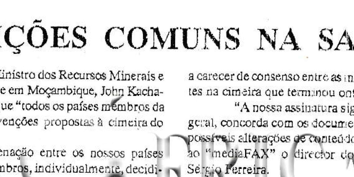 Posições comuns na SADCC – 15 de Junho de 1992