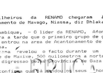 Primeiros guerrilheiros da RENAMO chegaram à área de acantonamento de Mavago, Niassa, diz Dhlakama – 01 de Dezembro de 1993