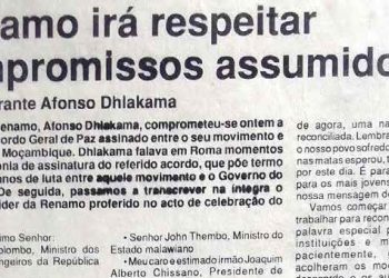 Renamo irá respeitar compromissos assumidos – 05 de Outubro de 1992