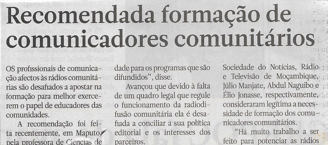Recomendada formação de comunicadores comunitários – 10 de Outubro de 2022