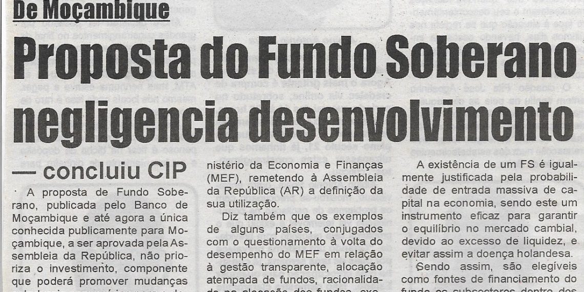 De Moçambique: Proposta do Fundo Soberano negligencia desenvolvimento – Conclui Centro de Integridade Pública (CIP) – 12 de Outubro de 2022