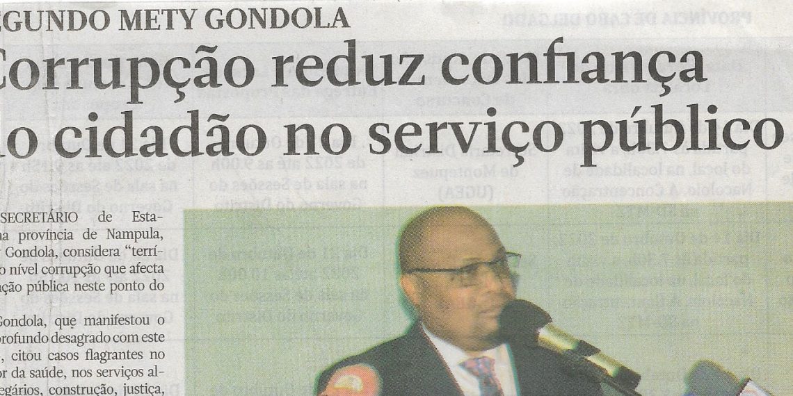 Segundo Mety Gondola: Corrupção reduz confiança do cidadão no serviço público – 08 de Outubro de 2022