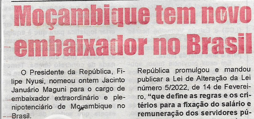 Moçambique tem novo embaixador no Brasil – 11 de Outubro de 2022