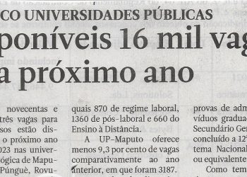Em Cinco Universidades Públicas: Disponíveis 16 mil vagas para próximo – 10 de Outubro de 2022