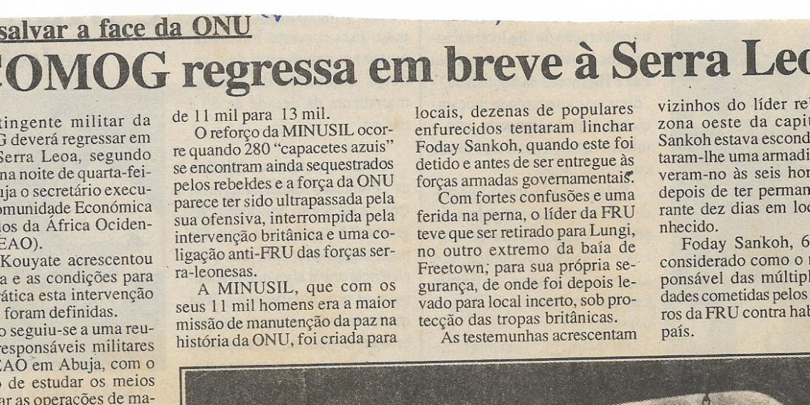 ECOMOG regressa em breve à Serra Leoa – 19 de Maio de 2000