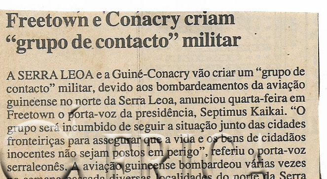 Freetown e Conacry criam ˝grupo de contactȍ militar – 02 de Fevereiro de 2001
