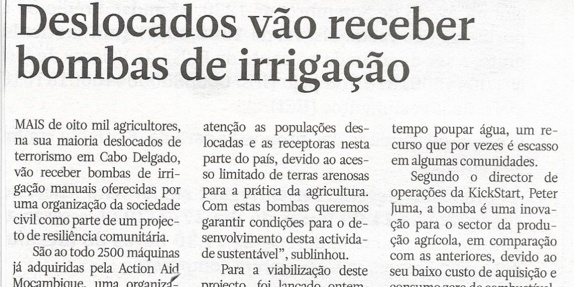 Deslocados vão receber bombas de irrigação – 17 de Fevereiro de 2023