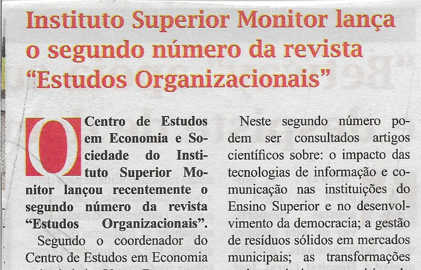 Instituto Superior Monitor lança o segundo número da revista “Estudos Organizacionais” – 01 de Março de 2023