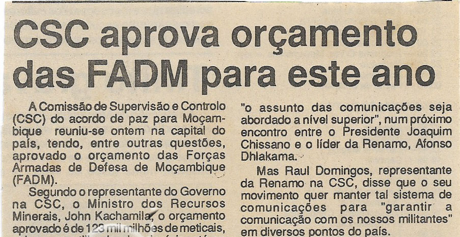 CSC aprova orçamento das FADM para este ano – 05 de Outubro de 1994