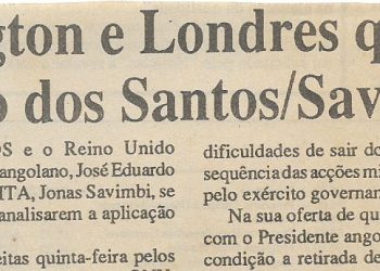 Washington e Londres querem encontro dos Santos/Savimbi – 10 de Dezembro de 1994