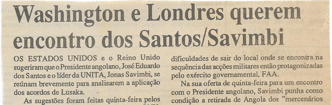 Washington e Londres querem encontro dos Santos/Savimbi – 10 de Dezembro de 1994