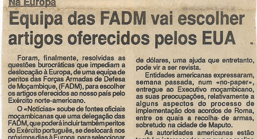 Equipa das FADM vai escolher artigos oferecidos pelos EUA – 22 de Outubro de 1994