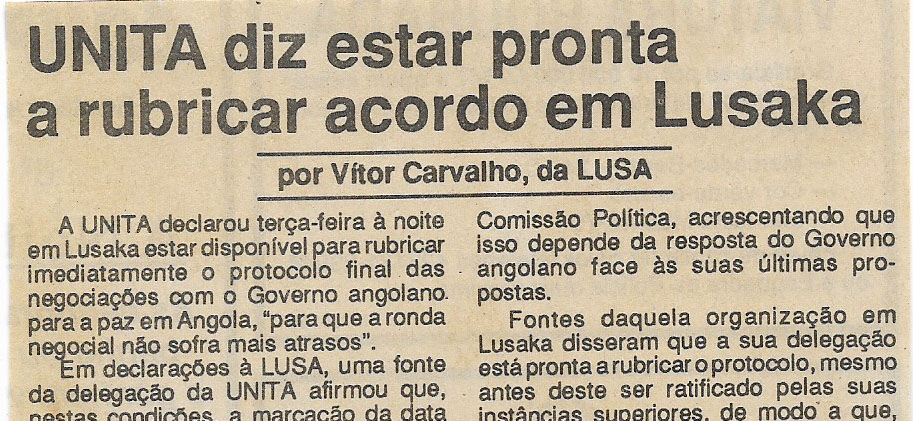UNITA diz estar pronta a rubricar acordo em Lusaka – 13 de Outubro de 1994