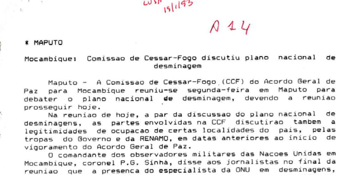 Moçambique: Comissão de Cessar-Fogo discutiu plano nacional de desminagem – 19 de Janeiro de 1993