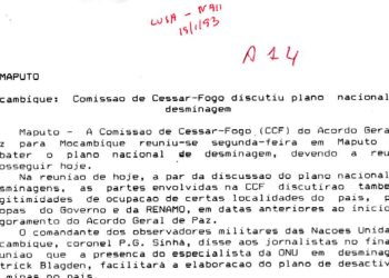 Moçambique: Comissão de Cessar-Fogo discutiu plano nacional de desminagem – 19 de Janeiro de 1993