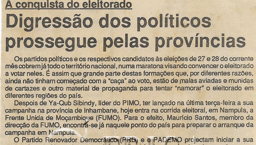 Digressão dos políticos prossegue pelas províncias – 06 de Outubro de 1994