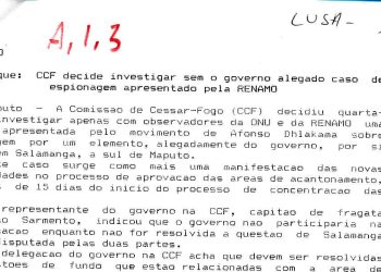 Moçambique: Comissão de Cessar-Fogo decide investigar sem o governo alegado caso de espionagem apresentado pela RENAMO – 18 de Novembro de 1993