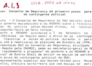 Moçambique: Conselho de Segurança dá primeiro passo para envio de contingente policial – 15 de Setembro de 1993
