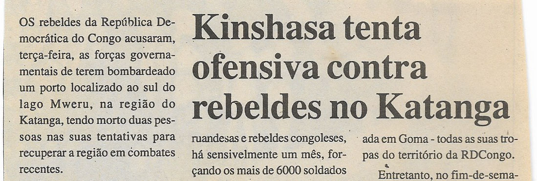 Kinshasa tenta ofensiva contra rebeldes no Katanga – 04 de Janeiro de 2001