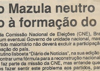 Brazão Mazula neutro quanto à formação do GUN – 20 de Outubro de 1994