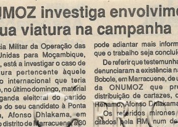 ONUMOZ investiga envolvimento da sua viatura na campanha – 19 de Outubro de 1994