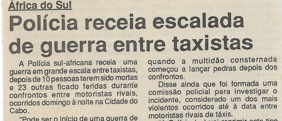 Polícia receia escalada de guerra entre taxistas – 18 de Outubro de 1994