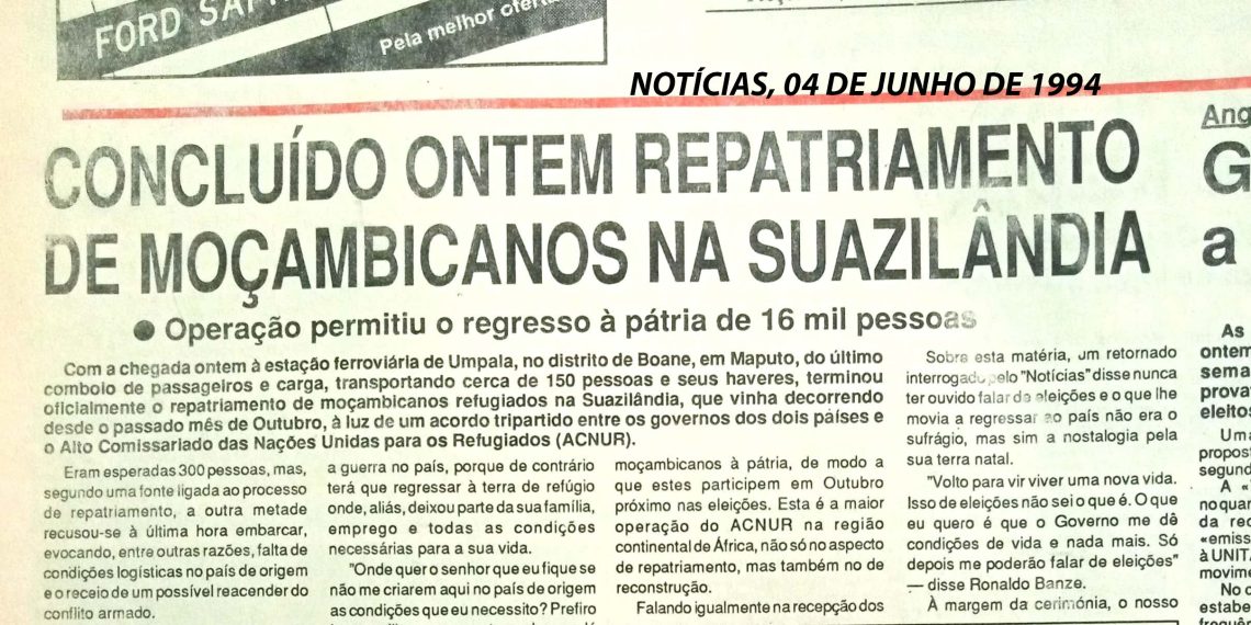 Concluído ontem repatriamento de moçambicanos na Suazilândia – 04 de Junho de 1994