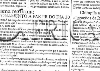 Dhlakama reafirma: Acantonamento a partir do dia 30 – 17 de Novembro de 1993