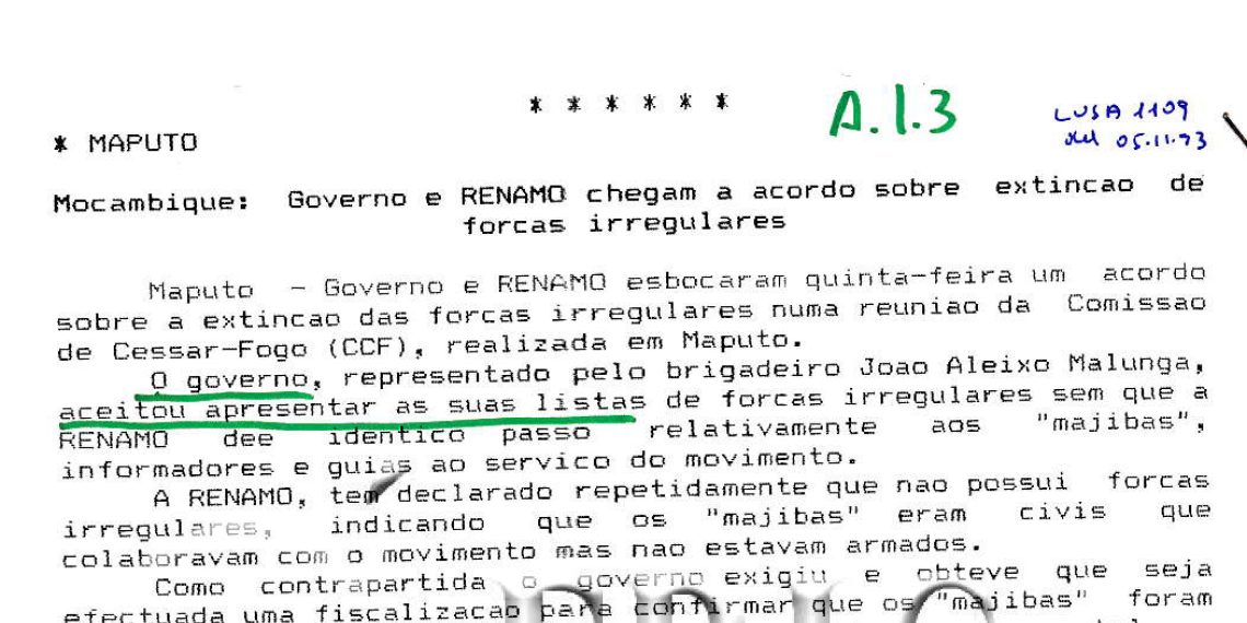 Moçambique: Governo e RENAMO chegam a acordo sobre extinção de forças irregulares – 05 de Novembro de 1993