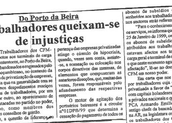 Do Porto da Beira: Trabalhadores queixam-se de injustiças – 18 de Novembro de 1999