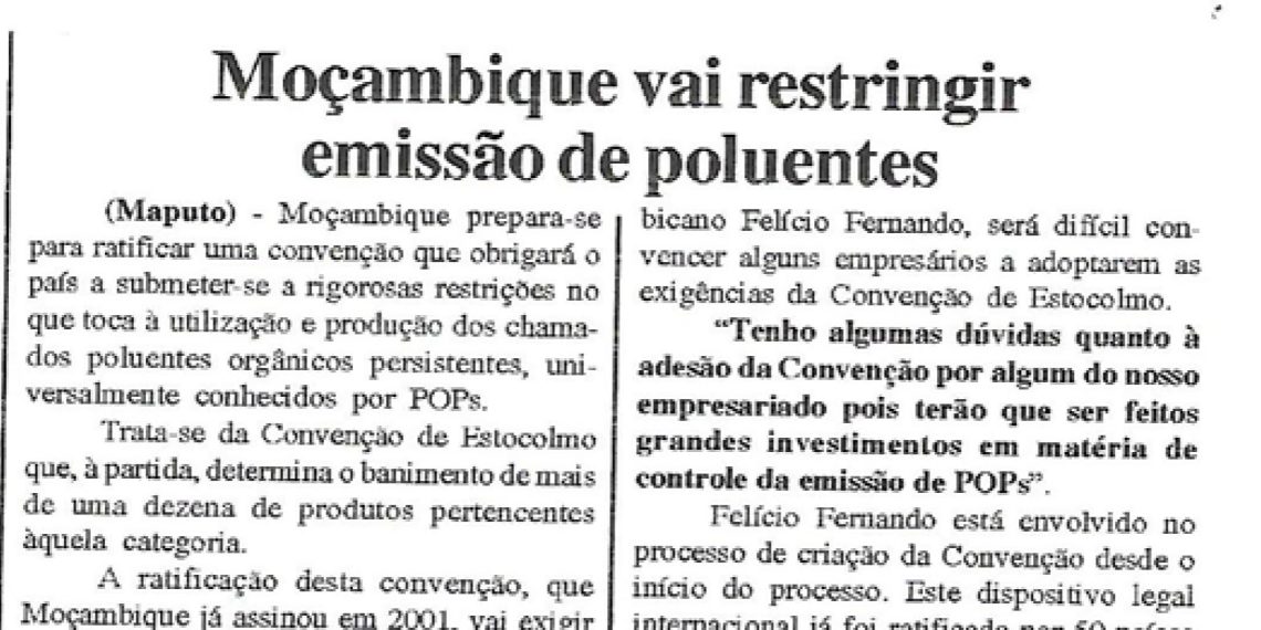 Moçambique vai restringir emissão de poluentes – 26 de Maio de 2005