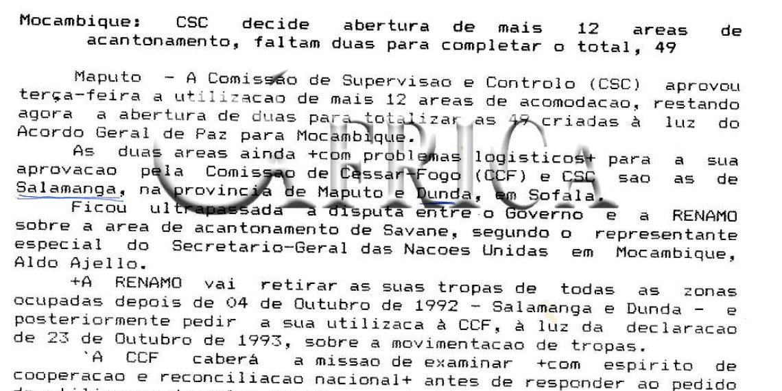 Moçambique: Comissão de Supervisão e Controlo (CSC) decide abertura de mais 12 áreas de acantonamento, faltam duas para completar o total, 49 – 29 de Dezembro de 1993