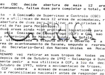 Moçambique: Comissão de Supervisão e Controlo (CSC) decide abertura de mais 12 áreas de acantonamento, faltam duas para completar o total, 49 – 29 de Dezembro de 1993