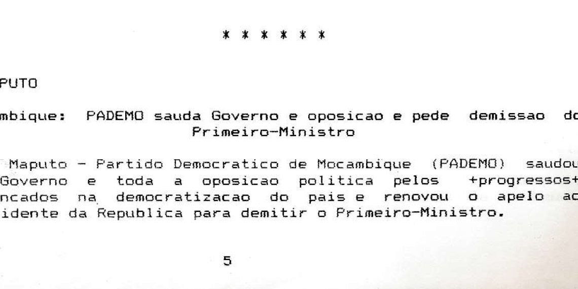 Moçambique: PADEMO saúda Governo e oposição e pede demissão do Primeiro-Ministro –  29 de Dezembro de 1993