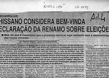 Em Washington: Chissano considera bem-vinda declaração da Renamo sobre eleições – 27 de Setembro de 1993