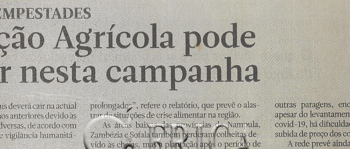Devido a tempestades: Produção agrícola pode reduzir nesta campanha – 05 de Abril de 2022