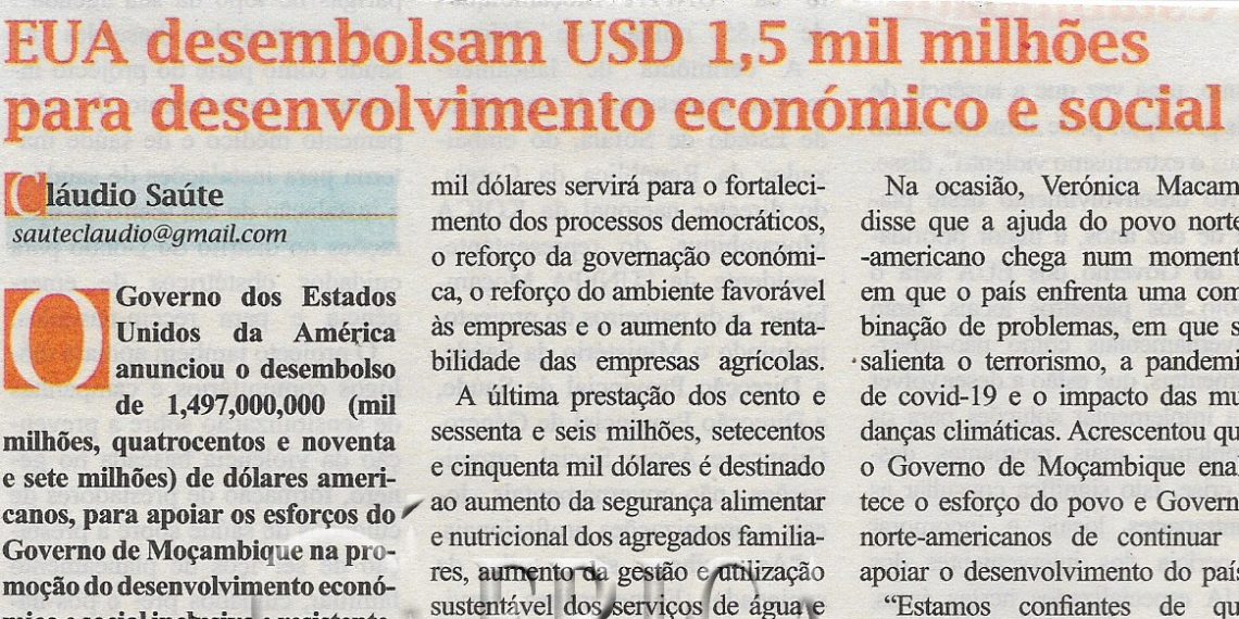 Estados Unidos da América desembolsam USD 1,5 mil milhões para desenvolvimento económico e social – 06 de Abril de 2022