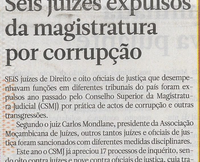 Seis juízes expulsos da magistratura por corrupção – 08 de Abril de 2022