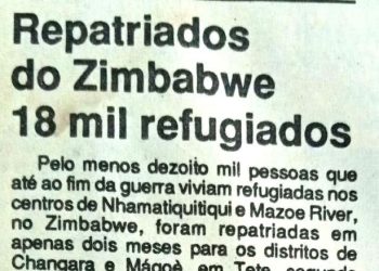 Repatriados do Zimbabwe 18 mil refugiados – 28 de Junho de 1994