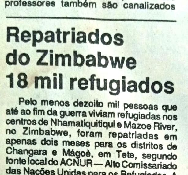 Repatriados do Zimbabwe 18 mil refugiados – 28 de Junho de 1994