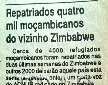 Repatriados quatro mil moçambicanos do vizinho Zimbabwe – 20 de Julho de 1994