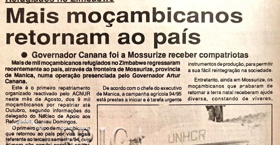 Refugiados no Zimbabwe: Mais moçambicanos retornam ao país – 09 de Agosto de 1994