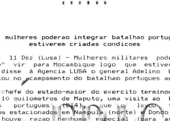 Moçambique: mulheres poderão integrar batalhão português quando estiverem criadas condições – 13 de Dezembro de 1993