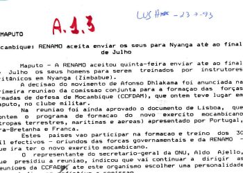 Moçambique: RENAMO aceita enviar os seus para Nyanga até ao final de Julho – 23 de Julho de 1993